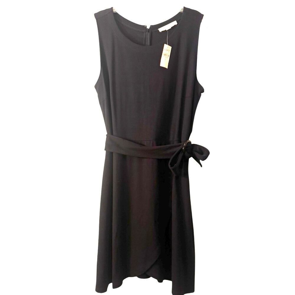 LOFT Plus NWT Dress sz16 Black Knee High Sleeveless Belted Stretch Knit Career - Picture 3 of 15